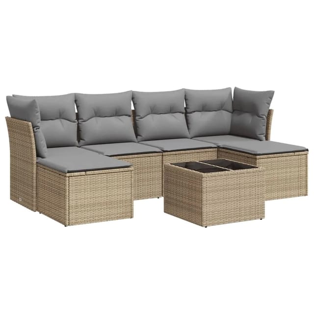 vidaXL 7-Tlg Garten-Sofagarnitur mit Kissen Beige Poly Rattan 3218019