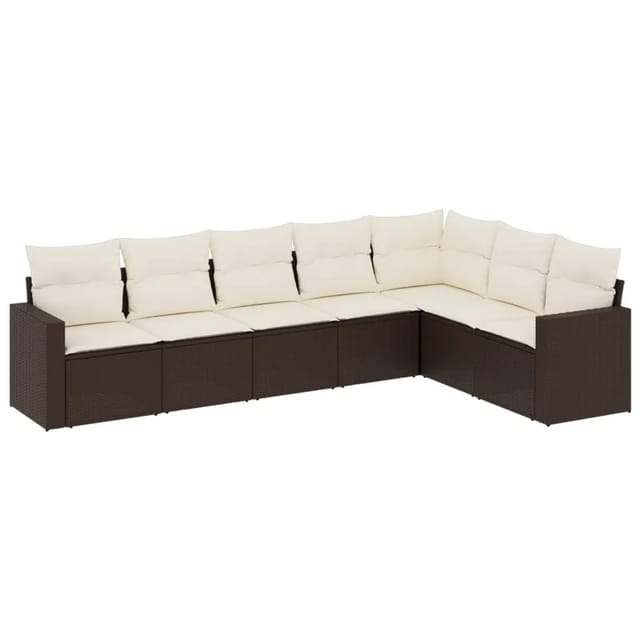 vidaXL 7-Tlg Garten-Sofagarnitur mit Kissen Braun Poly Rattan 3219043