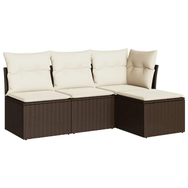 vidaXL 4-Tlg Garten-Sofagarnitur mit Kissen Braun Poly Rattan 3217503