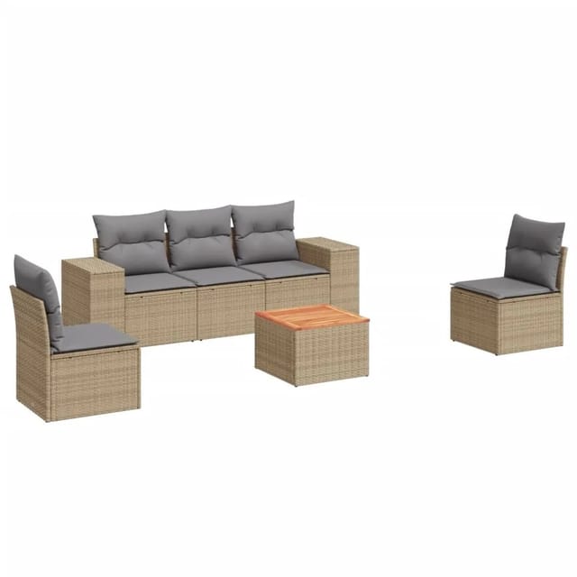 vidaXL 6-Tlg Garten-Sofagarnitur mit Kissen Beige Poly Rattan 3225387