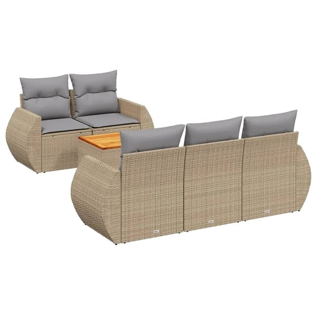 vidaXL 6-Tlg Garten-Sofagarnitur mit Kissen Beige Poly Rattan 3224890