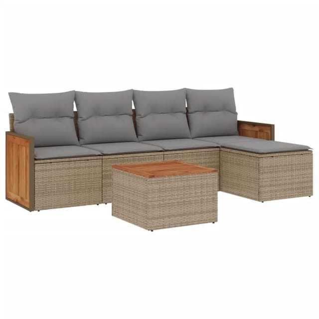 vidaXL 6-Tlg Garten-Sofagarnitur mit Kissen Beige Poly Rattan 3227606