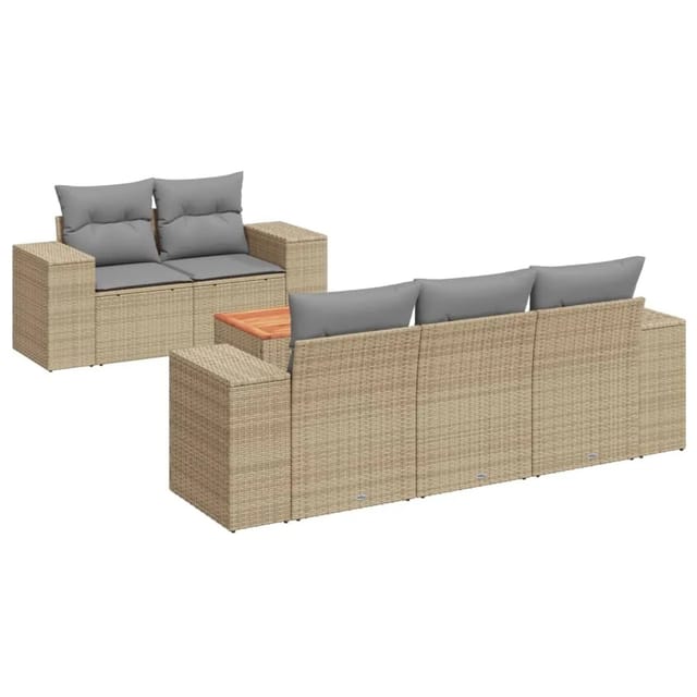 vidaXL 6-Tlg Garten-Sofagarnitur mit Kissen Beige Poly Rattan 3225331