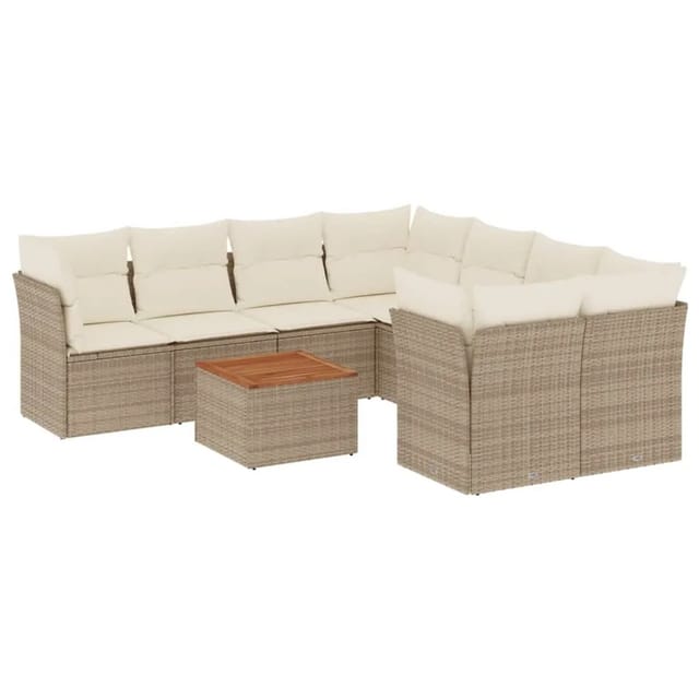 vidaXL 9-Tlg Garten-Sofagarnitur mit Kissen Beige Poly Rattan 3255862