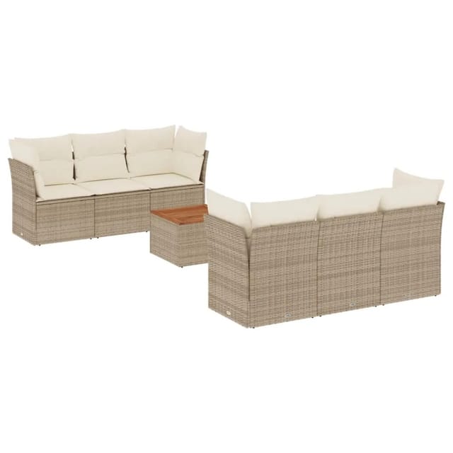 vidaXL 7-Tlg Garten-Sofagarnitur mit Kissen Beige Poly Rattan 3255820