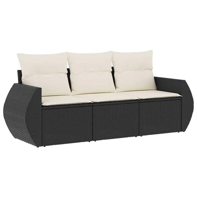 vidaXL 3-Tlg Garten-Sofagarnitur mit Kissen Schwarz Poly Rattan 3253393