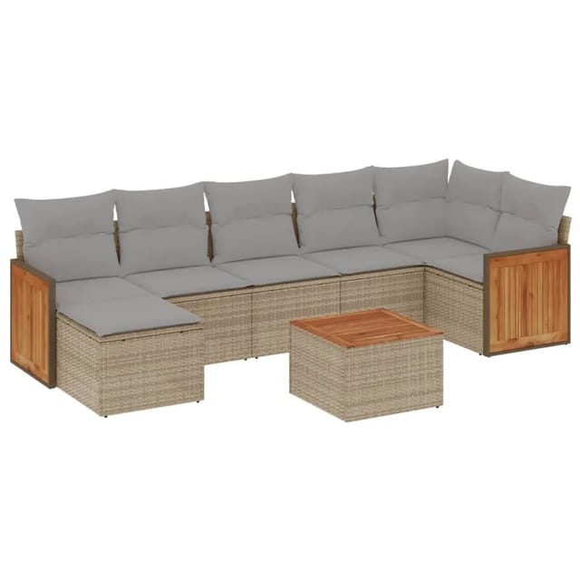 vidaXL 8-Tlg Garten-Sofagarnitur mit Kissen Beige Poly Rattan 3227879