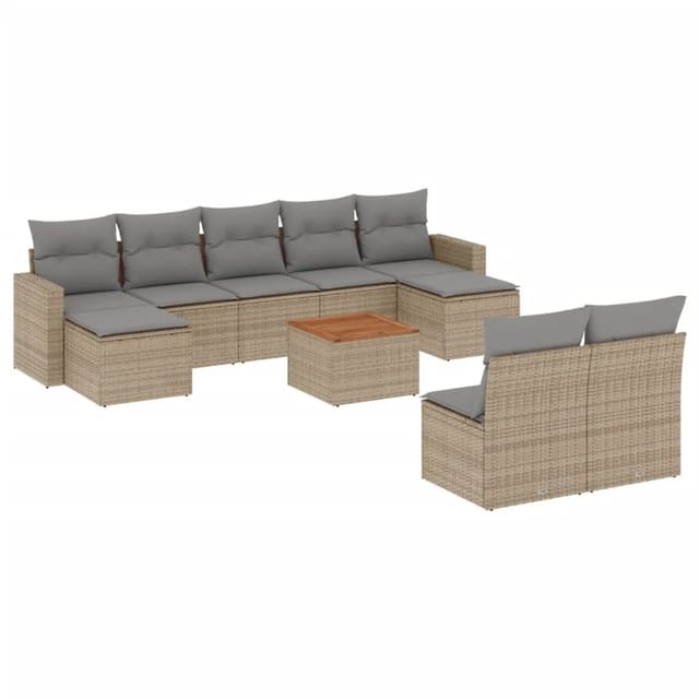 vidaXL 10-Tlg Garten-Sofagarnitur mit Kissen Beige Poly Rattan 3256654