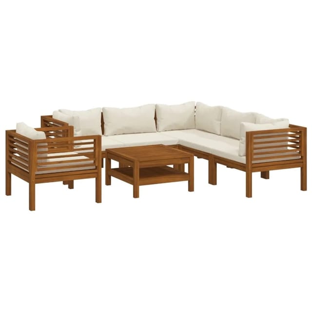 vidaXL 7-Tlg Garten-Lounge-Set mit Creme Kissen Massivholz Akazie 3086938