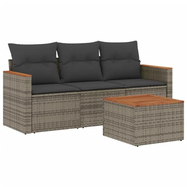 vidaXL 4-Tlg Garten-Sofagarnitur mit Kissen Grau Poly Rattan 3258168