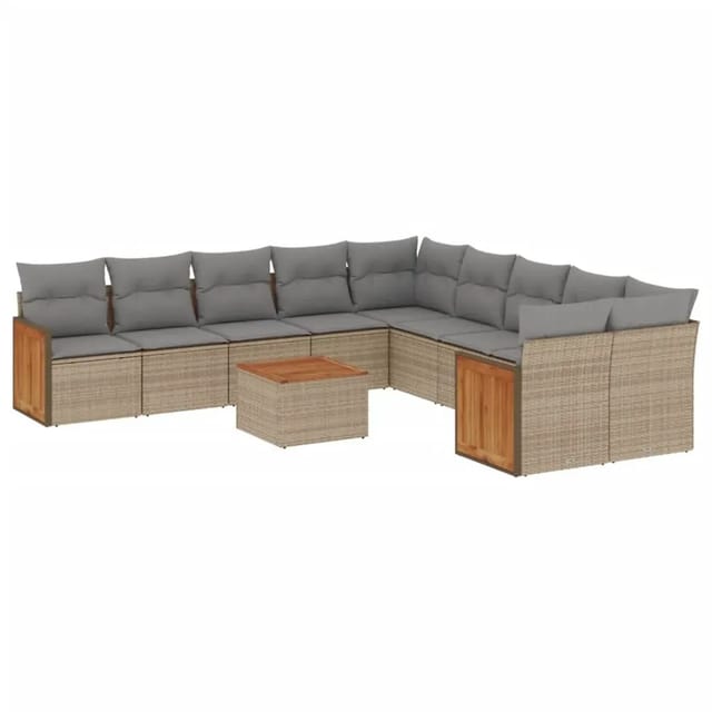 vidaXL 11-Tlg Garten-Sofagarnitur mit Kissen Beige Poly Rattan 3260442