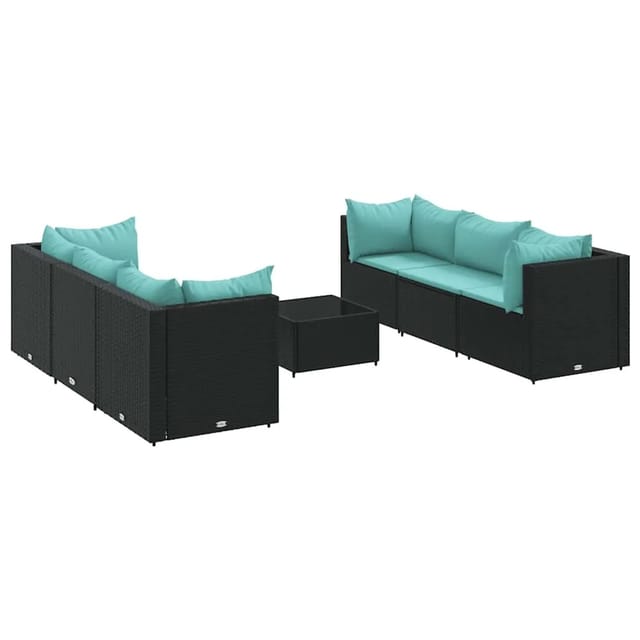 vidaXL 7-Tlg Garten-Lounge-Set mit Kissen Schwarz Poly Rattan 3308028