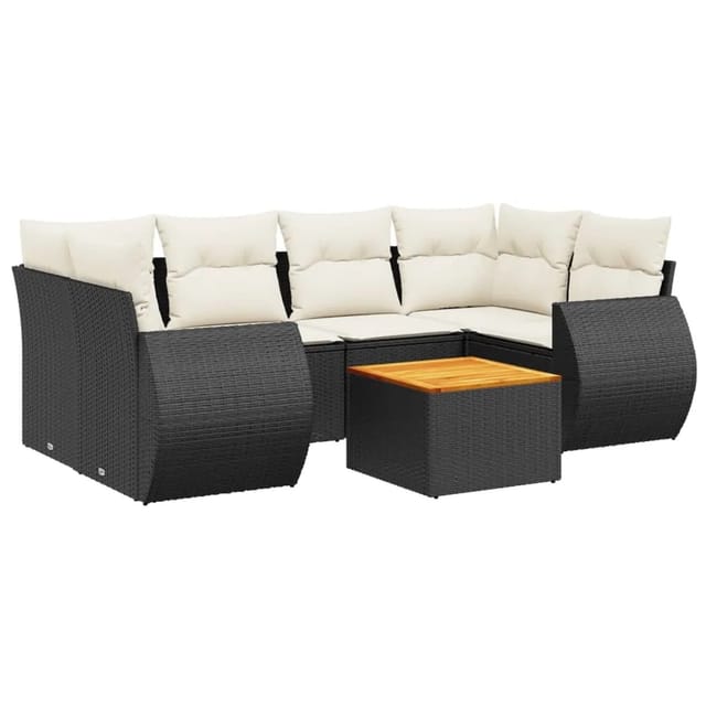 vidaXL 7-Tlg Garten-Sofagarnitur mit Kissen Schwarz Poly Rattan 3257232
