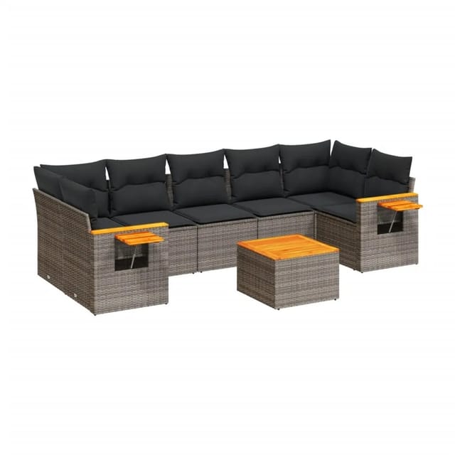 vidaXL 8-Tlg Garten-Sofagarnitur mit Kissen Grau Poly Rattan 3259057