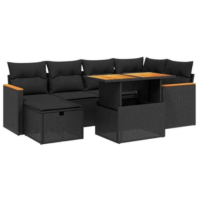 vidaXL 7-Tlg Garten-Sofagarnitur mit Kissen Schwarz Poly Rattan 3276037