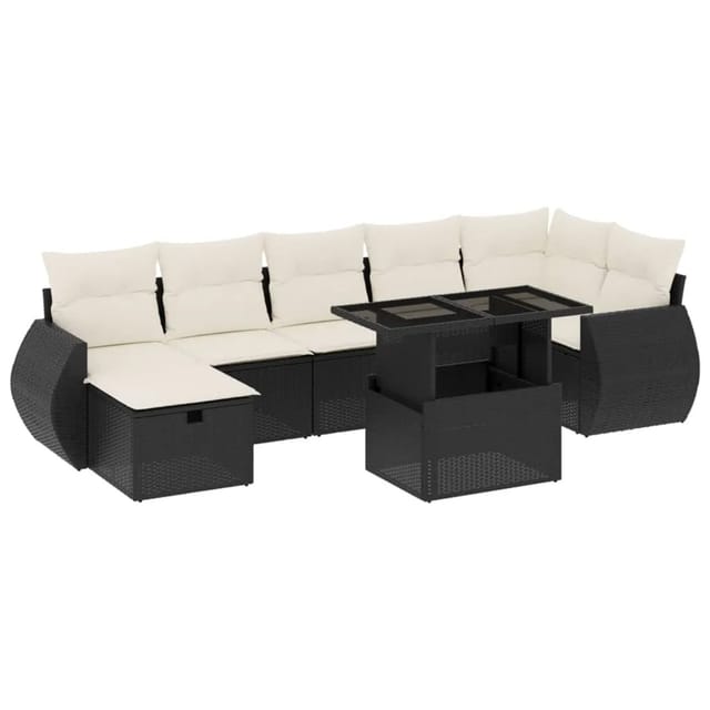 vidaXL 8-Tlg Garten-Sofagarnitur mit Kissen Schwarz Poly Rattan 3275146