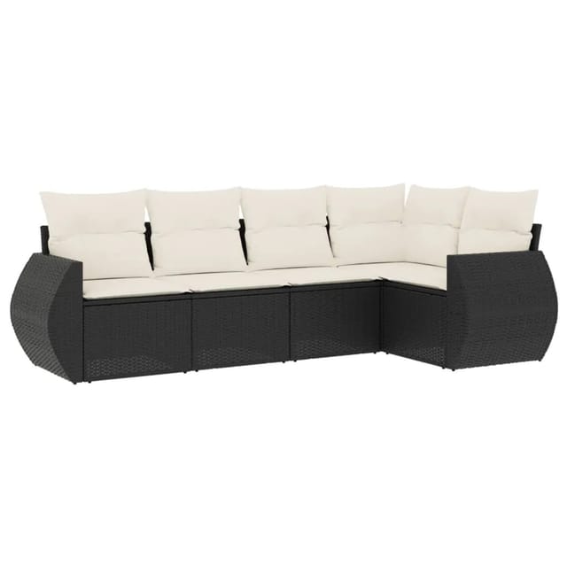 vidaXL 5-Tlg Garten-Sofagarnitur mit Kissen Schwarz Poly Rattan 3253663