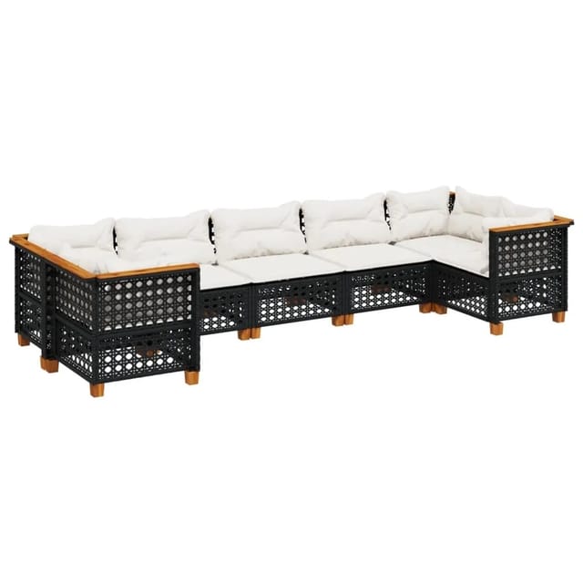 vidaXL 7-Tlg Garten-Sofagarnitur mit Kissen Schwarz Poly Rattan 3261974