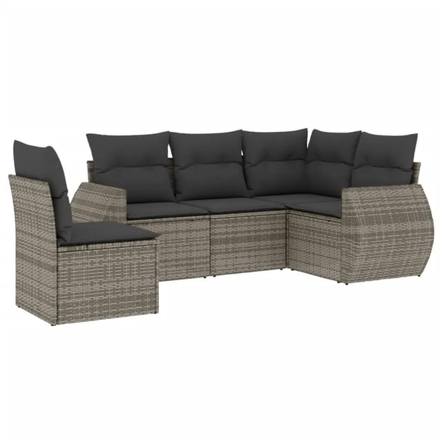 vidaXL 5-Tlg Garten-Sofagarnitur mit Kissen Grau Poly Rattan 3253707