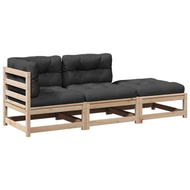 vidaXL 3-Tlg Garten-Sofagarnitur mit Kissen Massivholz Kiefer 3295830