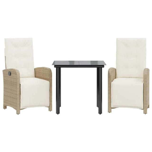 vidaXL 3-Tlg Bistro-Set mit Kissen Beige Poly Rattan 3212577
