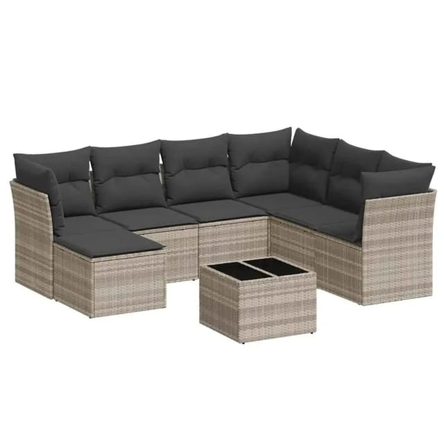 vidaXL 8-Tlg Garten-Sofagarnitur mit Kissen Hellgrau Poly Rattan 3249841