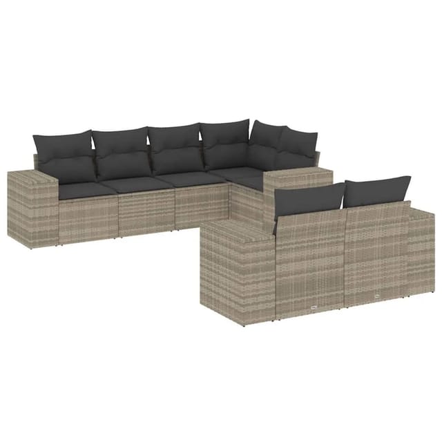 vidaXL 7-Tlg Garten-Sofagarnitur mit Kissen Hellgrau Poly Rattan 3222811