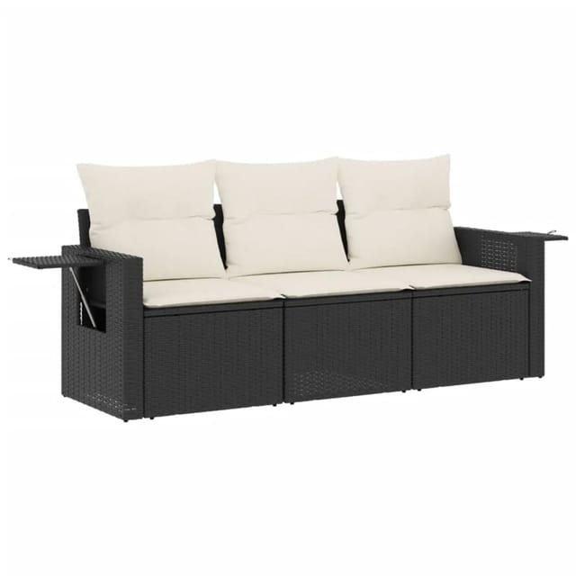 vidaXL 3-Tlg Garten-Sofagarnitur mit Kissen Schwarz Poly Rattan 3219855