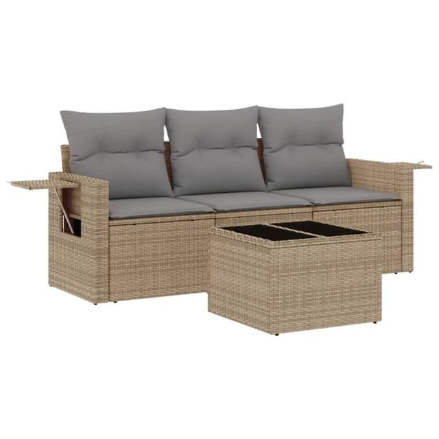 vidaXL 4-Tlg Garten-Sofagarnitur mit Kissen Beige Poly Rattan 3252206