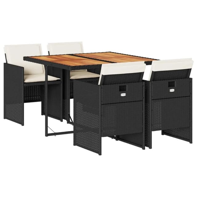 vidaXL 5-Tlg Garten-Essgruppe mit Kissen Schwarz Poly Rattan 3277670