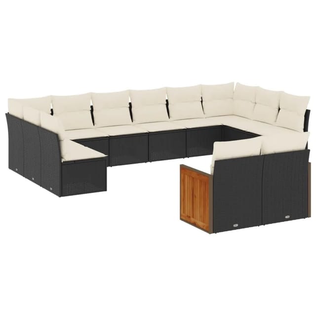 vidaXL 12-Tlg Garten-Sofagarnitur mit Kissen Schwarz Poly Rattan 3228121
