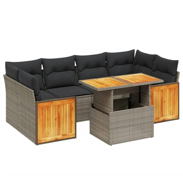 vidaXL 7-Tlg Garten-Sofagarnitur mit Kissen Grau Poly Rattan 3273860