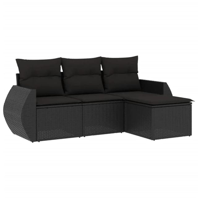 vidaXL 4-Tlg Garten-Sofagarnitur mit Kissen Schwarz Poly Rattan 3253602