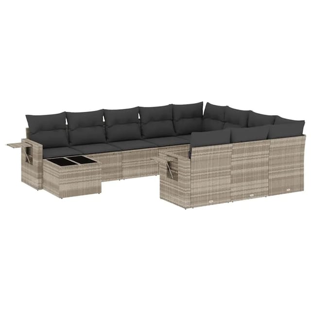 vidaXL 11-Tlg Garten-Sofagarnitur mit Kissen Hellgrau Poly Rattan 3220731