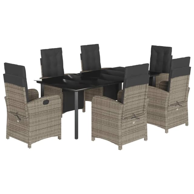 vidaXL 7-Tlg Garten-Essgruppe mit Kissen Grau Poly Rattan 3212568