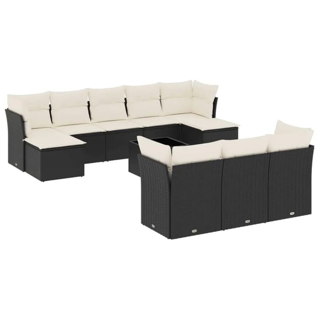 vidaXL 11-Tlg Garten-Sofagarnitur mit Kissen Schwarz Poly Rattan 3218336