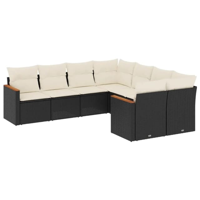 vidaXL 8-Tlg Garten-Sofagarnitur mit Kissen Schwarz Poly Rattan 3226553