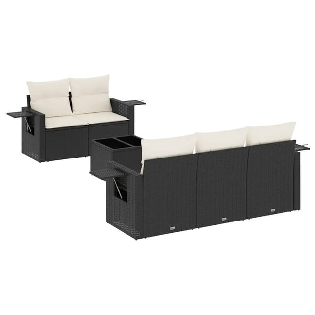 vidaXL 6-Tlg Garten-Sofagarnitur mit Kissen Schwarz Poly Rattan 3252233