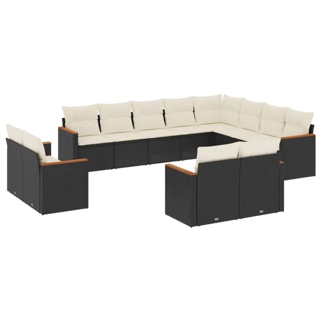 vidaXL 12-Tlg Garten-Sofagarnitur mit Kissen Schwarz Poly Rattan 3226511