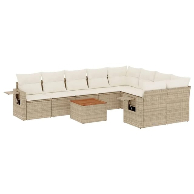 vidaXL 10-Tlg Garten-Sofagarnitur mit Kissen Beige Poly Rattan 3257052