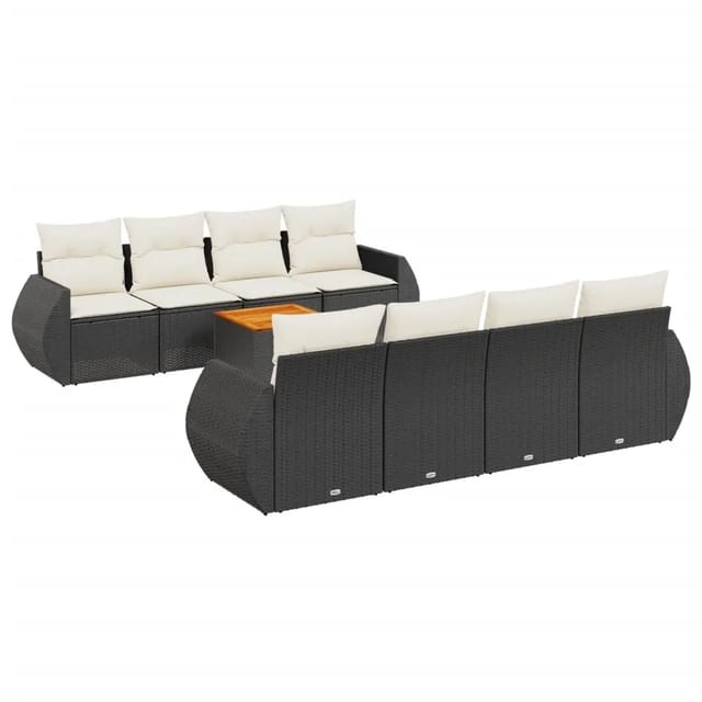 vidaXL 9-Tlg Garten-Sofagarnitur mit Kissen Schwarz Poly Rattan 3257253