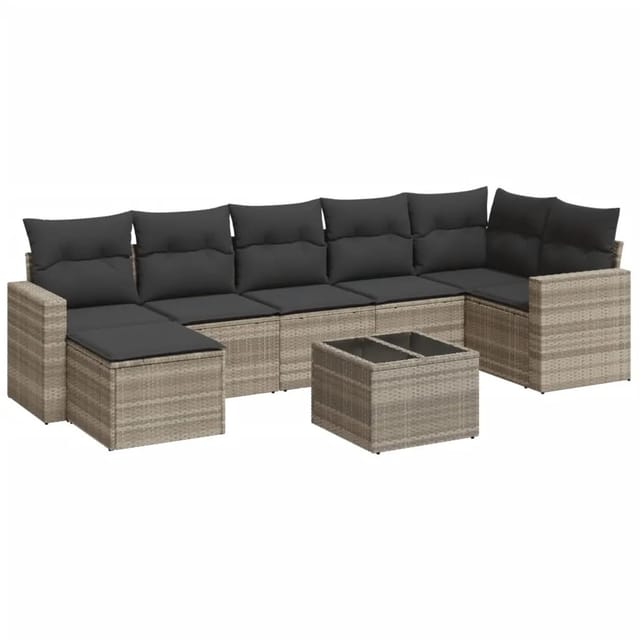vidaXL 8-Tlg Garten-Sofagarnitur mit Kissen Hellgrau Poly Rattan 3219282