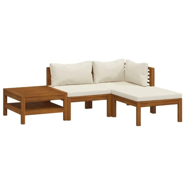 vidaXL 4-Tlg Garten-Lounge-Set mit Creme Kissen Massivholz Akazie 3086925