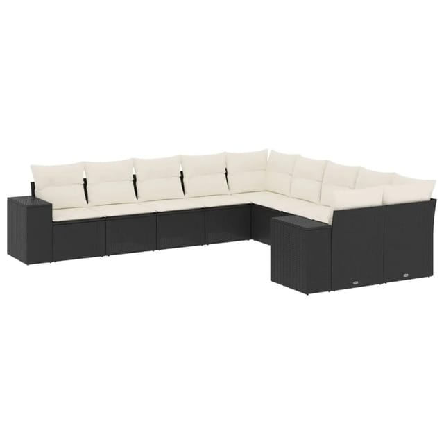 vidaXL 10-Tlg Garten-Sofagarnitur mit Kissen Schwarz Poly Rattan 3255443