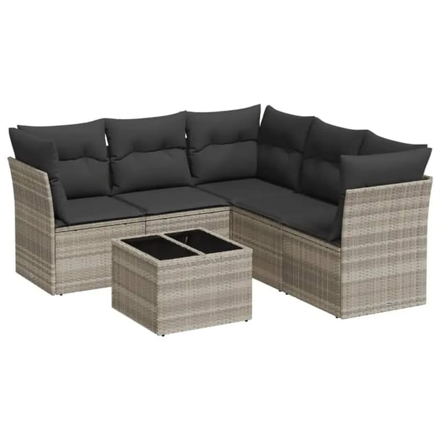 vidaXL 6-Tlg Garten-Sofagarnitur mit Kissen Hellgrau Poly Rattan 3217632