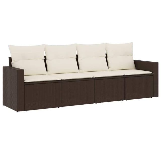 vidaXL 4-Tlg Garten-Sofagarnitur mit Kissen Braun Poly Rattan 3218673