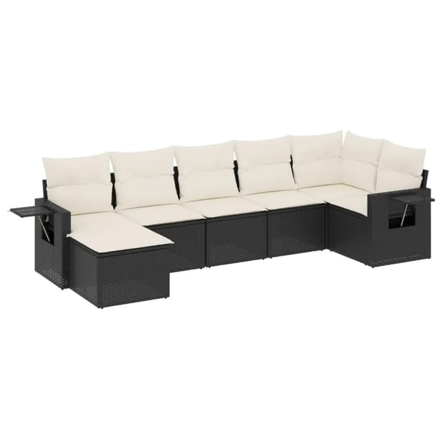 vidaXL 7-Tlg Garten-Sofagarnitur mit Kissen Schwarz Poly Rattan 3252813