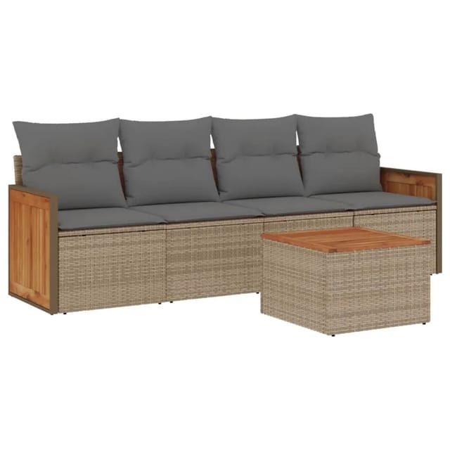 vidaXL 5-Tlg Garten-Sofagarnitur mit Kissen Beige Poly Rattan 3227459