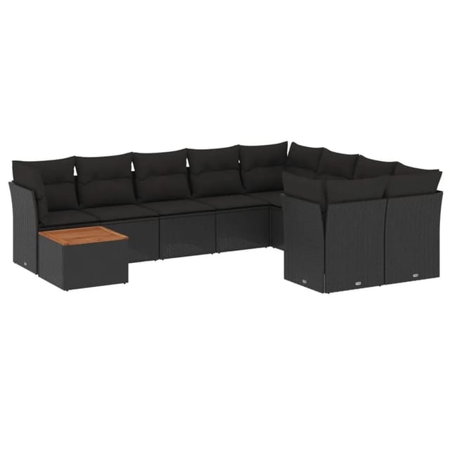 vidaXL 10-Tlg Garten-Sofagarnitur mit Kissen Schwarz Poly Rattan 3256153