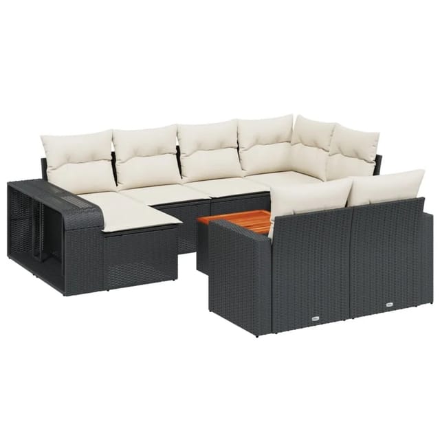 vidaXL 11-Tlg Garten-Sofagarnitur mit Kissen Schwarz Poly Rattan 3228916